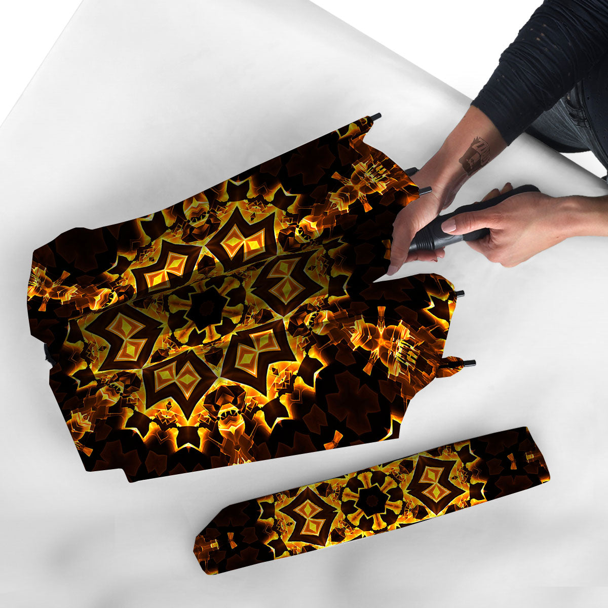 Kaleidoscope Lights Gold Print Umbrella-grizzshop