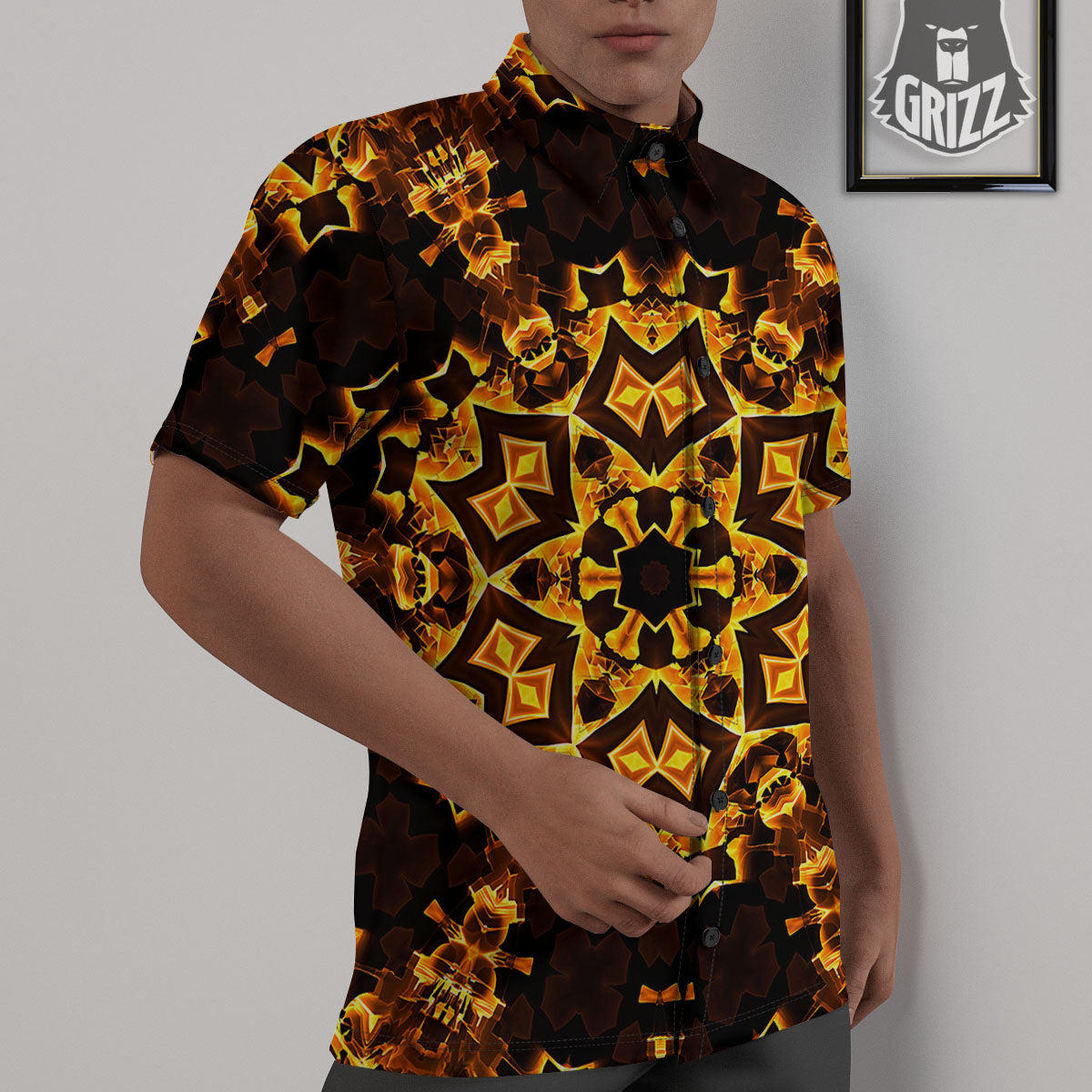 Kaleidoscope Lights Gold Print Untucked Shirts-grizzshop