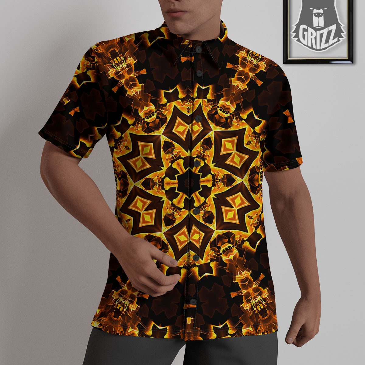 Kaleidoscope Lights Gold Print Untucked Shirts-grizzshop