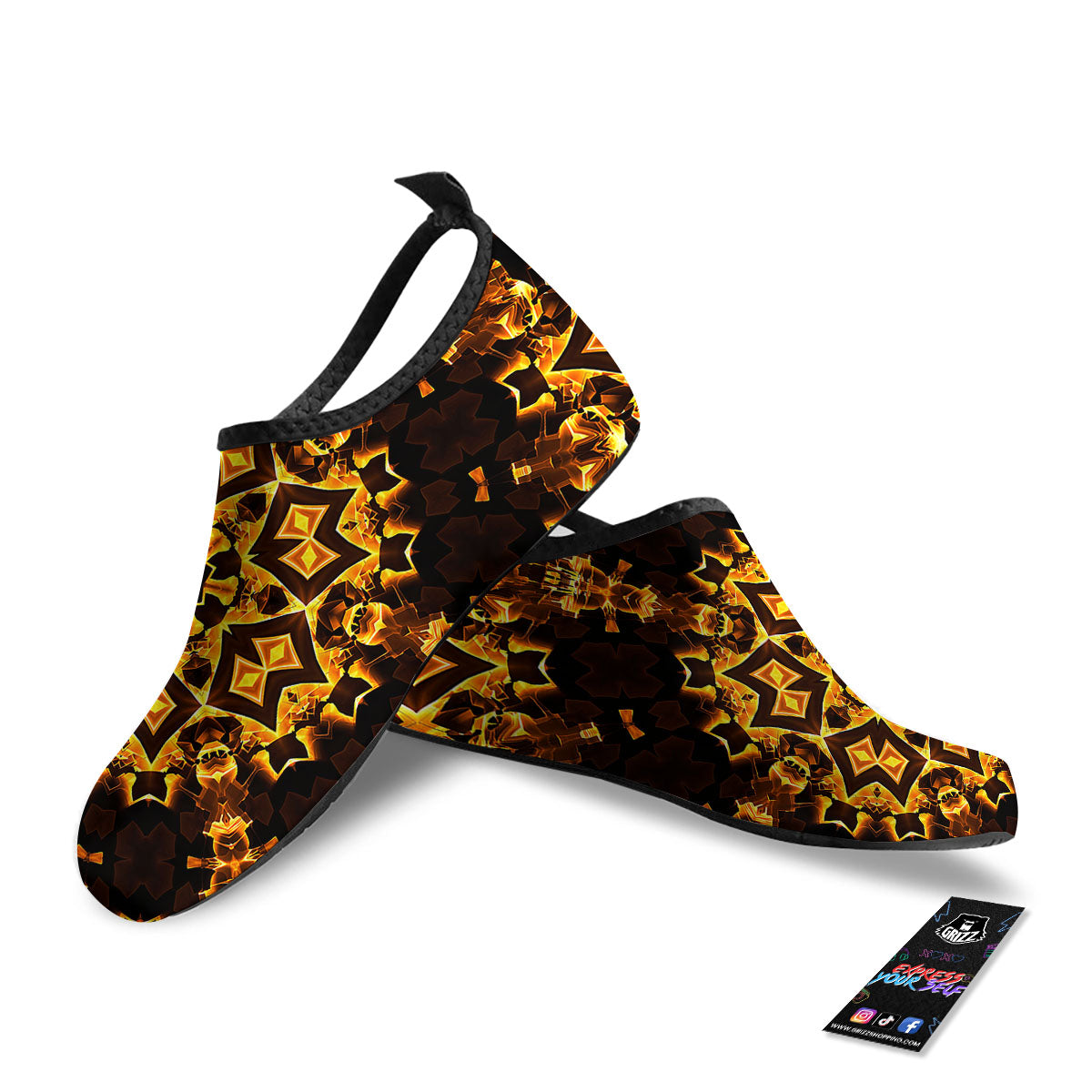 Kaleidoscope Lights Gold Print Water Shoes-grizzshop