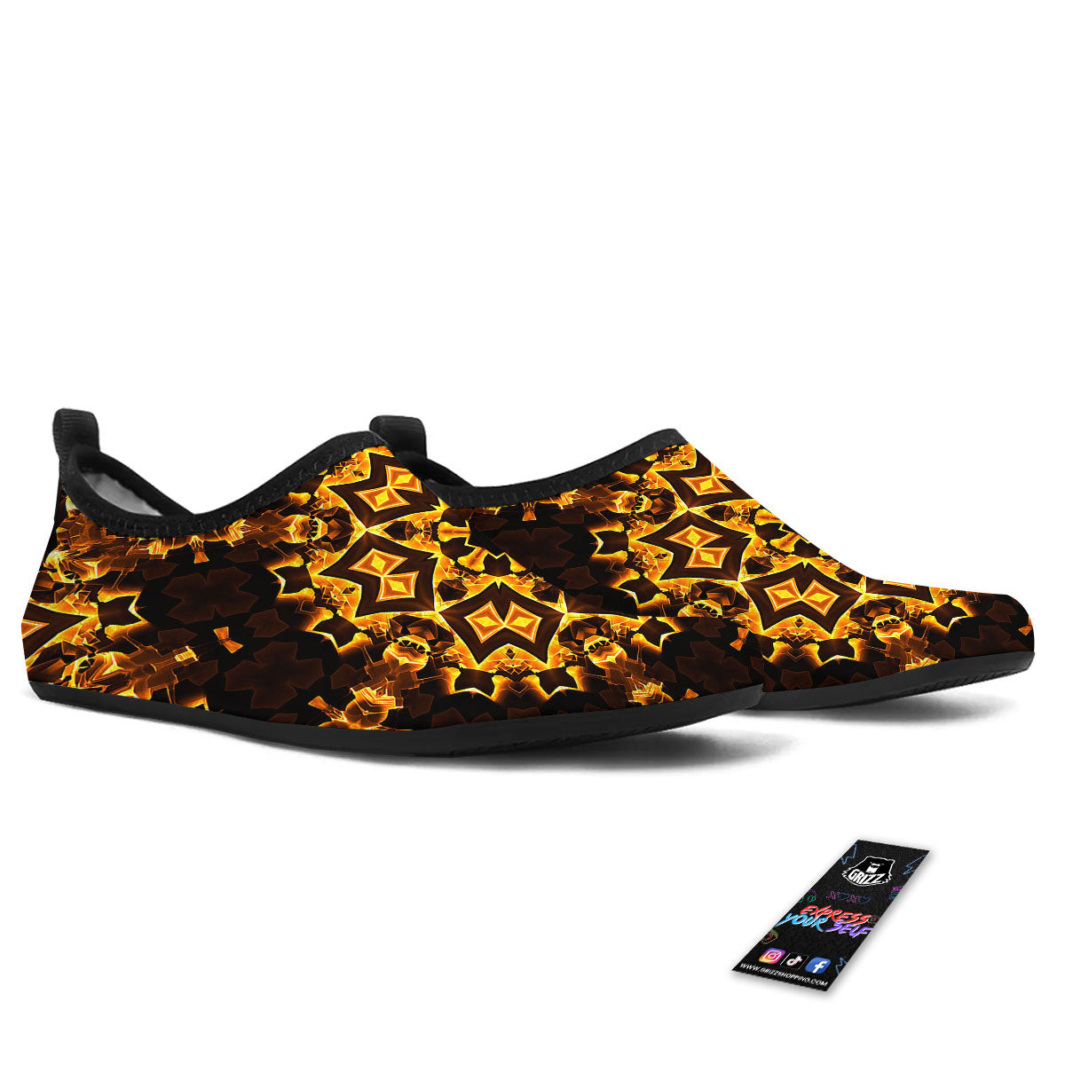 Kaleidoscope Lights Gold Print Water Shoes-grizzshop