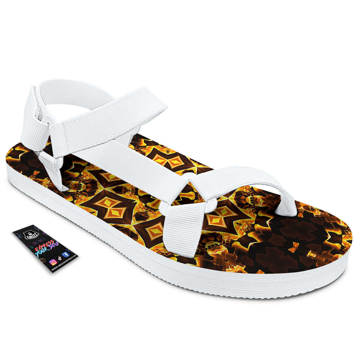 Kaleidoscope Lights Gold Print White Open Toe Sandals-grizzshop