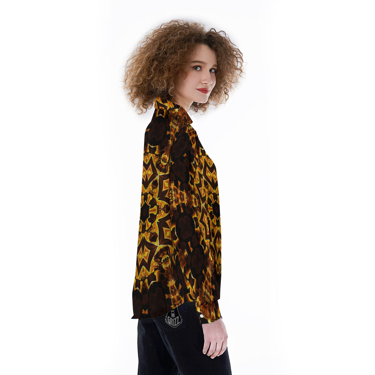 Kaleidoscope Lights Gold Print Women's Long Sleeve Shirts-grizzshop