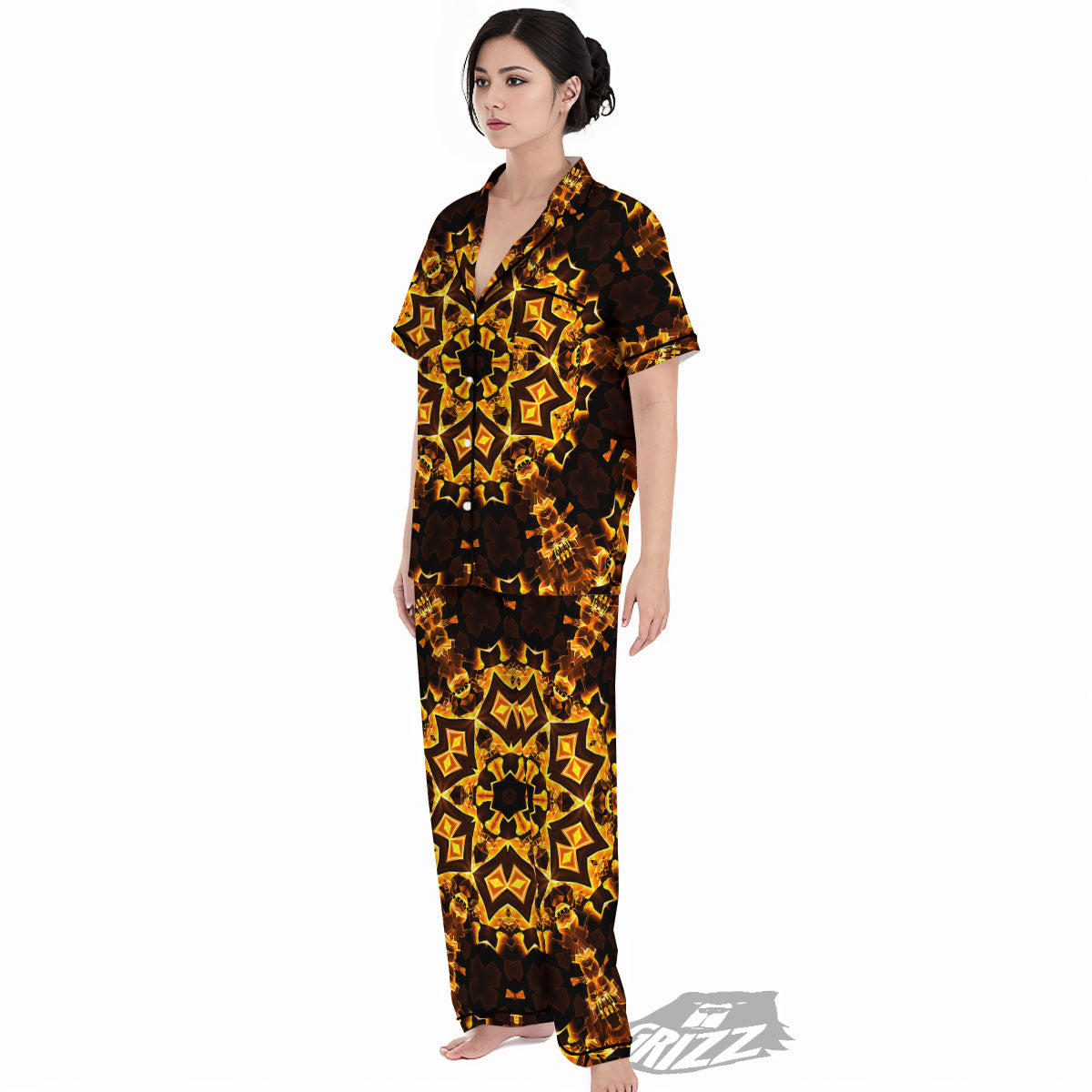 Kaleidoscope Lights Gold Print Women's Pajamas Set-grizzshop