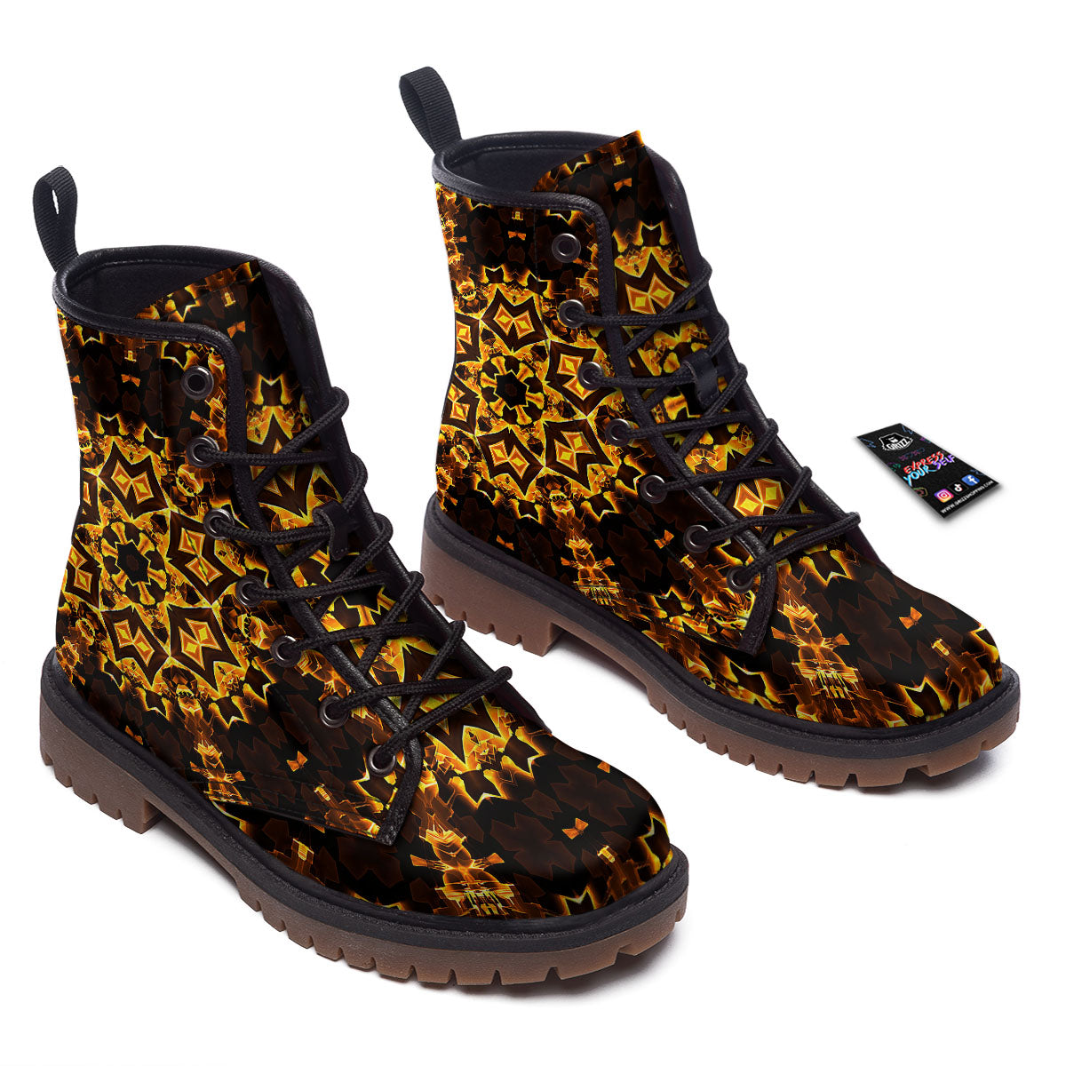 Kaleidoscope Lights Gold Print Work Boots-grizzshop