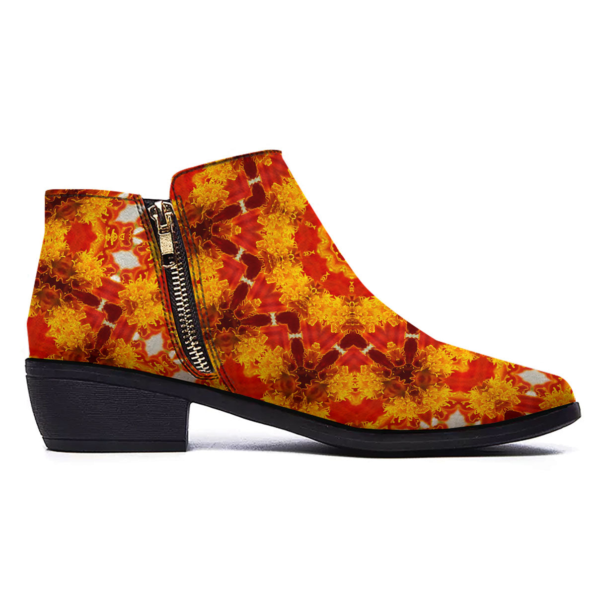 Kaleidoscope Orange Print Ankle Boots-grizzshop
