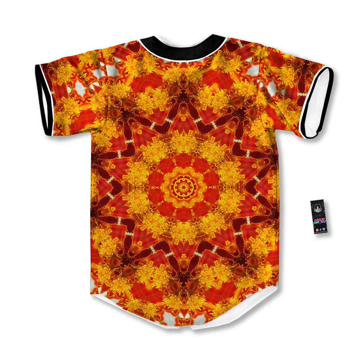 Kaleidoscope Orange Print Baseball Jersey-grizzshop