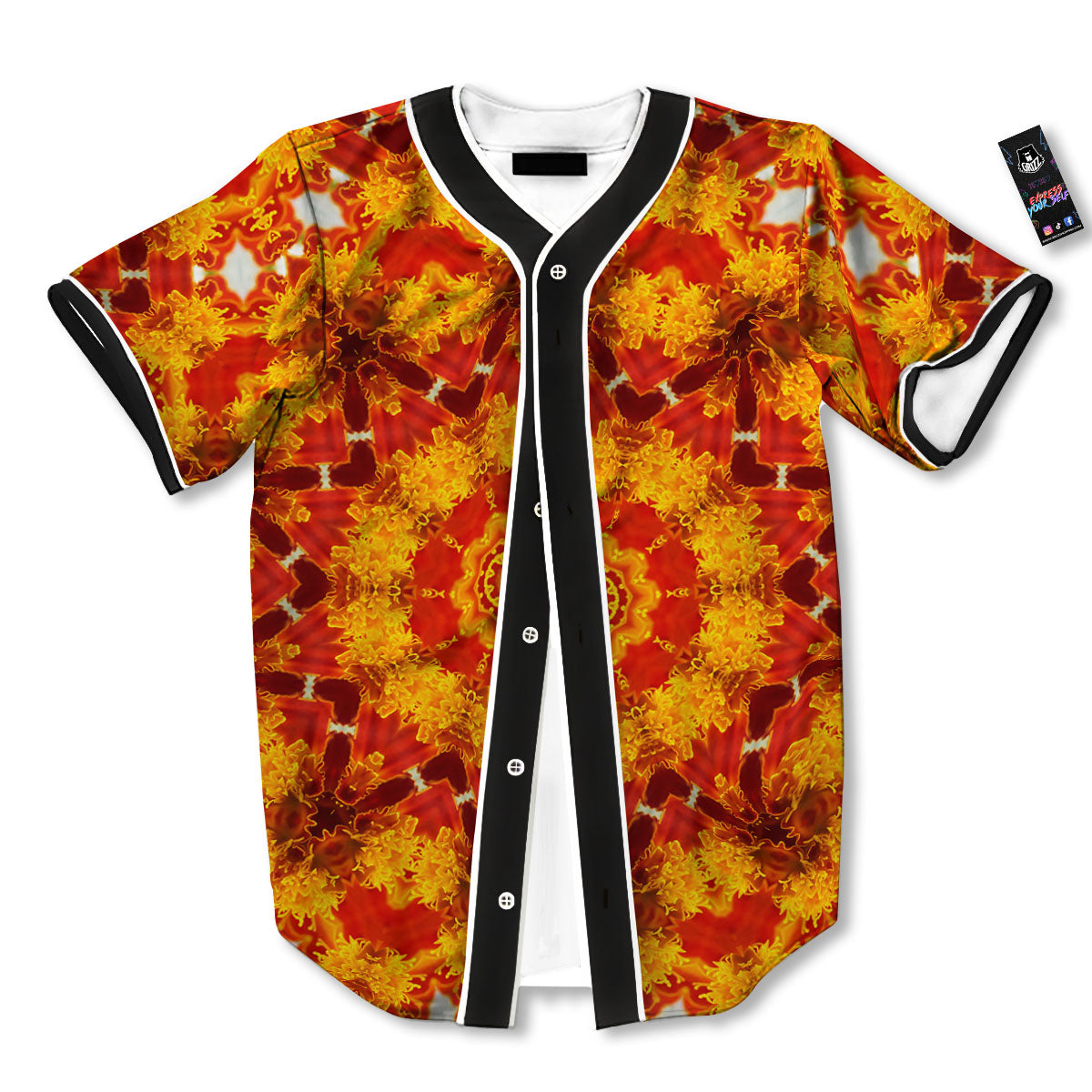 Kaleidoscope Orange Print Baseball Jersey-grizzshop