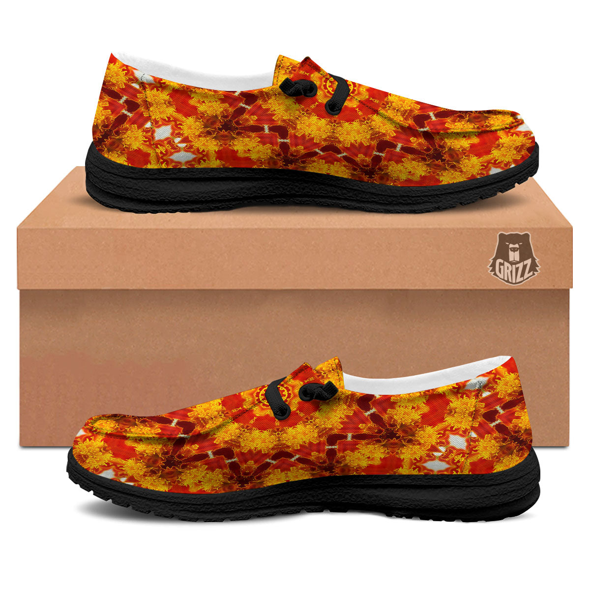 Kaleidoscope Orange Print Black Loafers-grizzshop