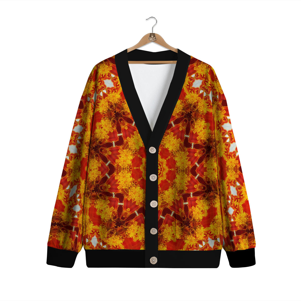 Kaleidoscope Orange Print Cardigan-grizzshop