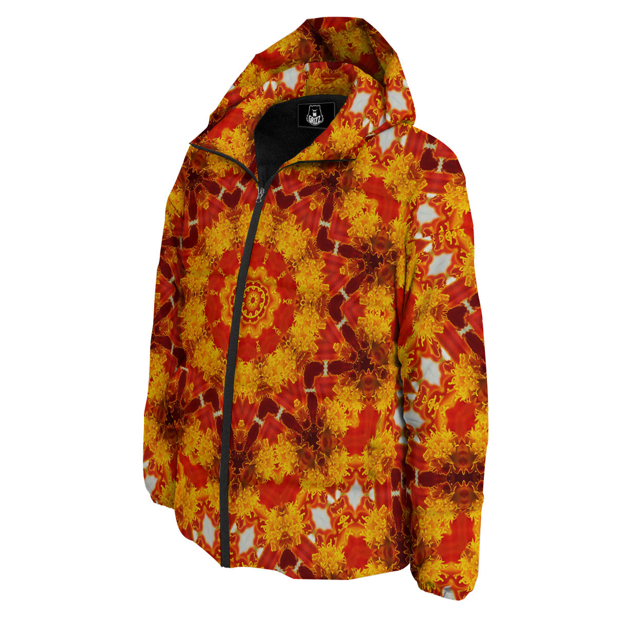 Kaleidoscope Orange Print Down Jacket-grizzshop