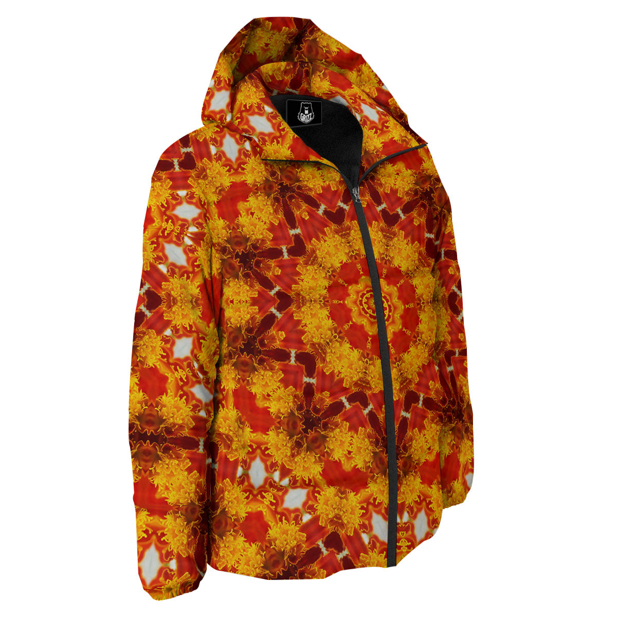 Kaleidoscope Orange Print Down Jacket-grizzshop