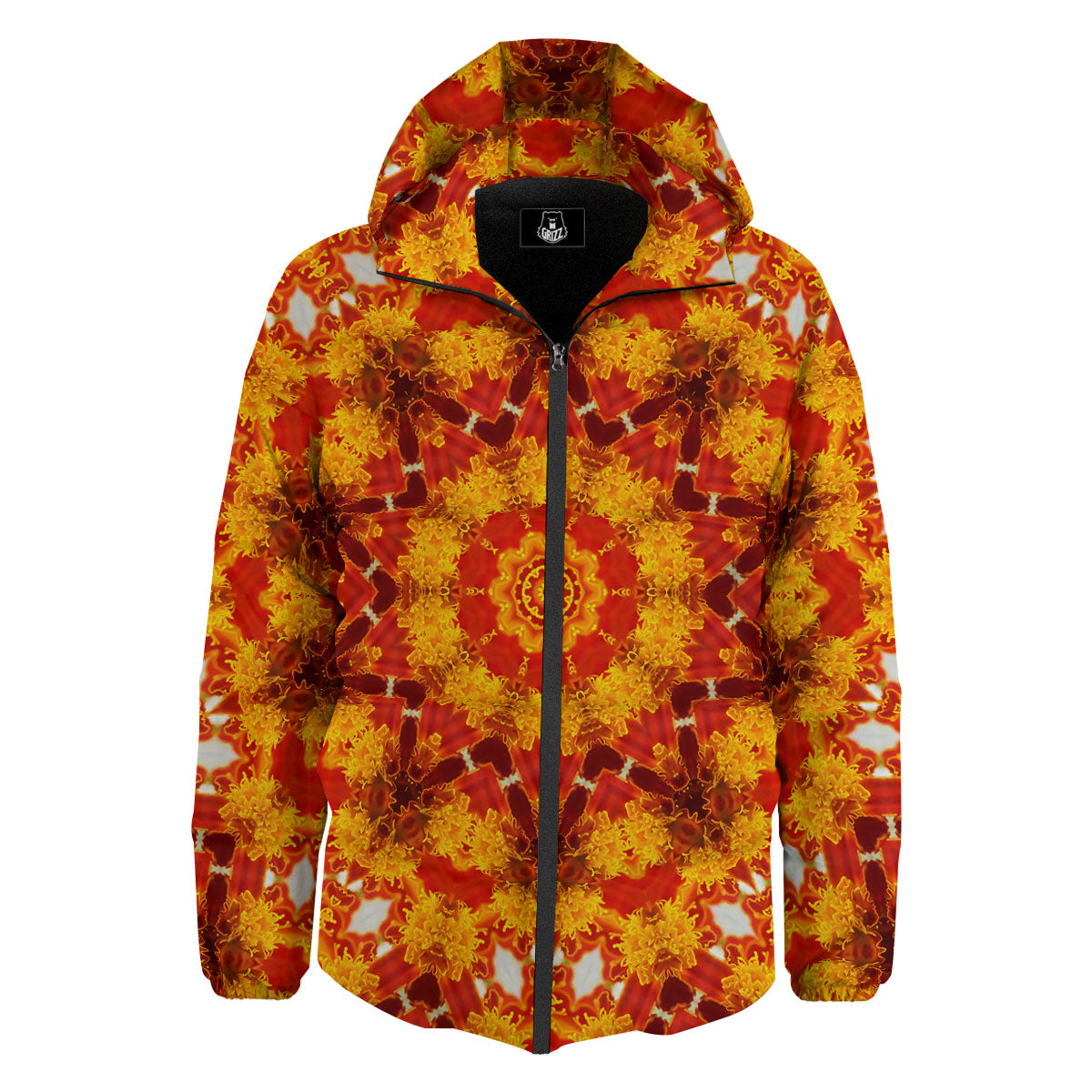 Kaleidoscope Orange Print Down Jacket-grizzshop