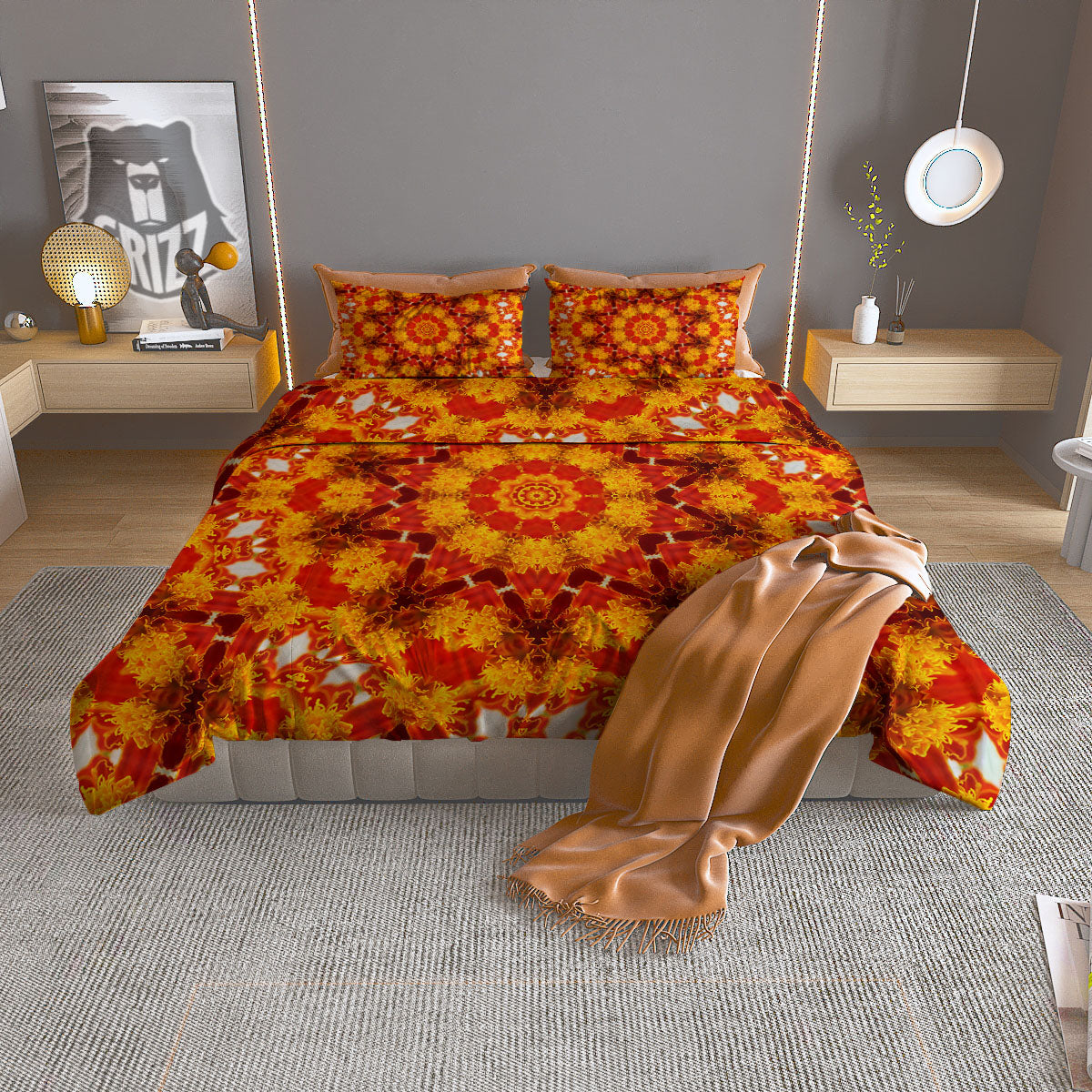 Kaleidoscope Orange Print Duvet Cover Bedding Set