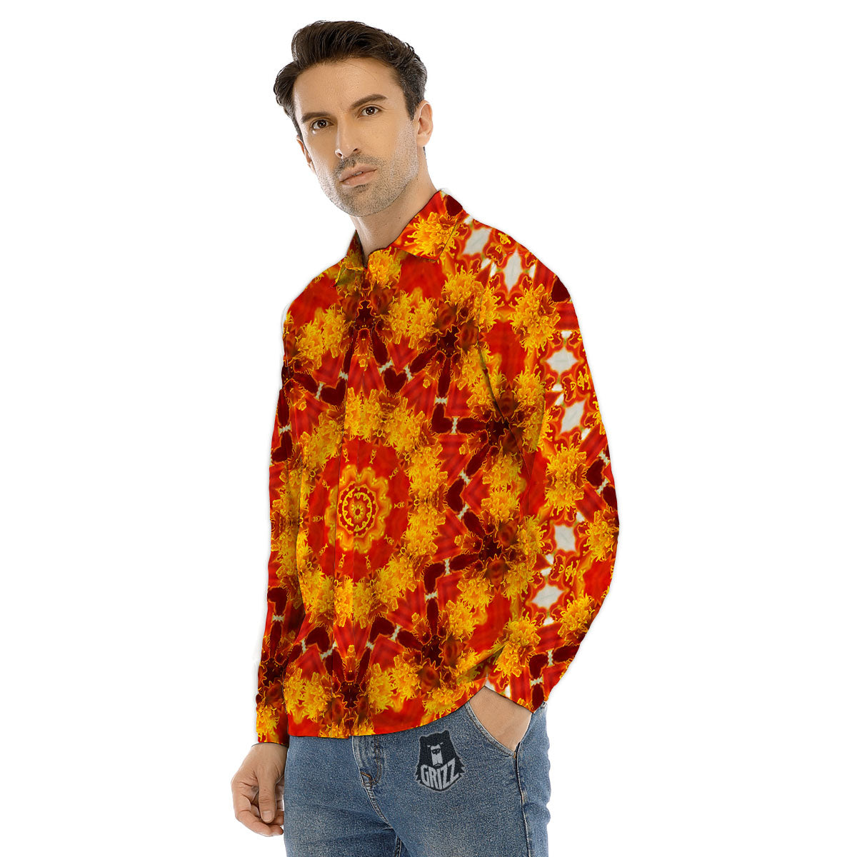 Kaleidoscope Orange Print Men's Dress Shirts-grizzshop