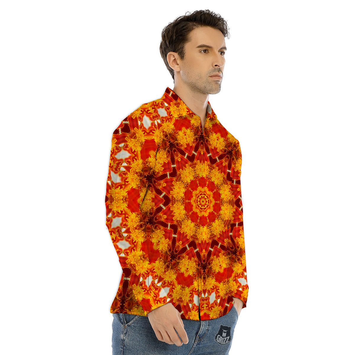 Kaleidoscope Orange Print Men's Dress Shirts-grizzshop