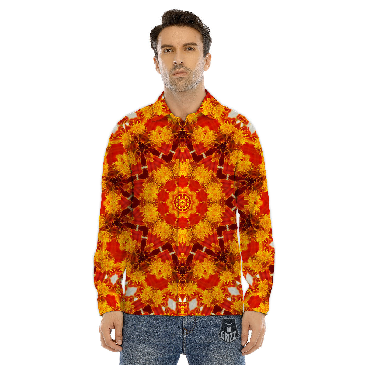 Kaleidoscope Orange Print Men's Dress Shirts-grizzshop
