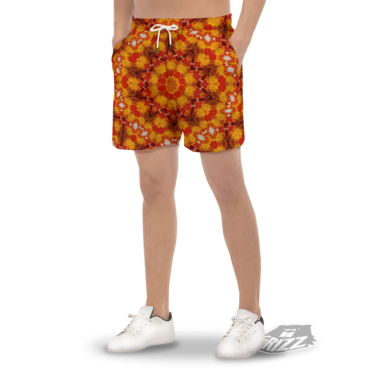 Kaleidoscope Orange Print Men's Gym Shorts-grizzshop