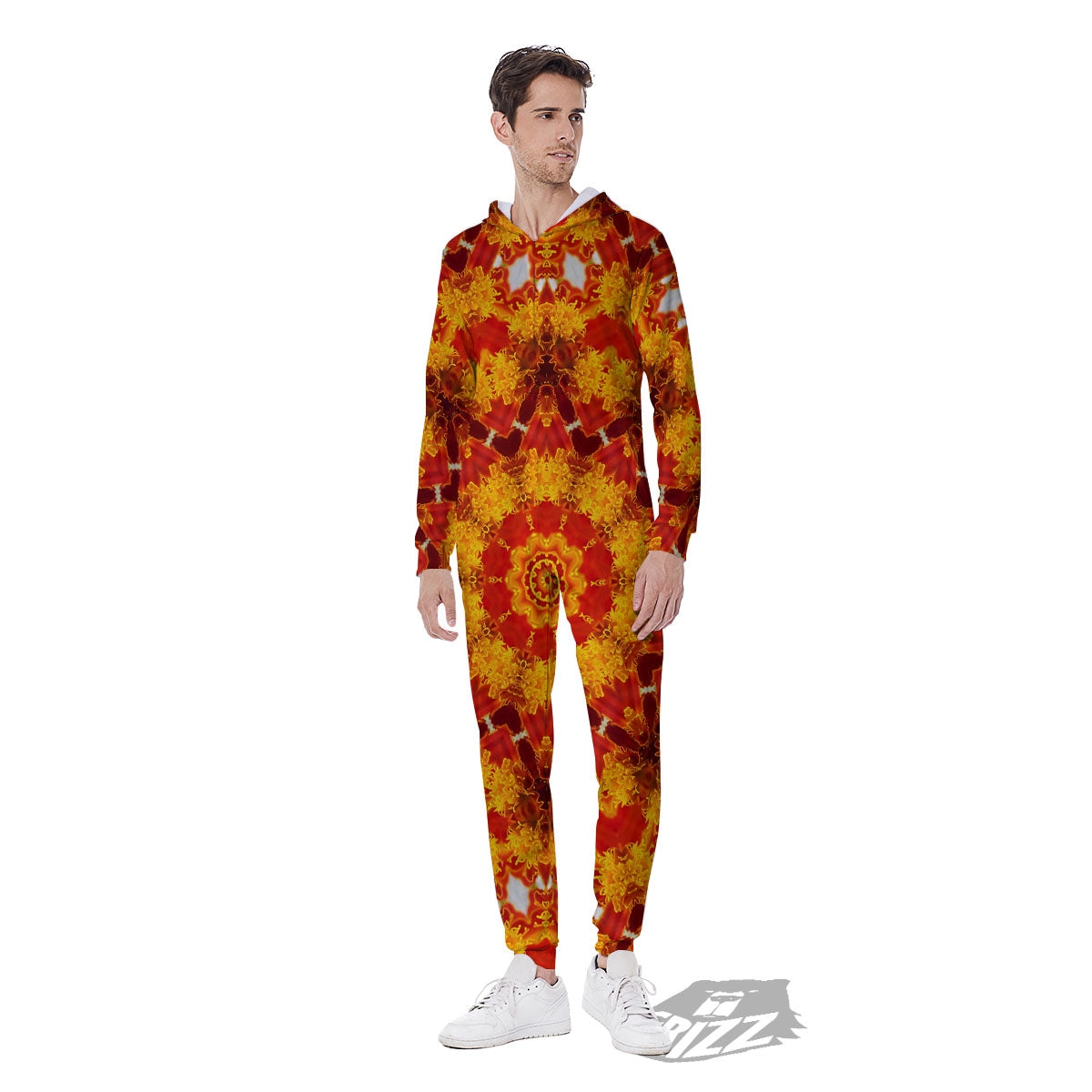 Kaleidoscope Orange Print Men's Jumpsuit-grizzshop