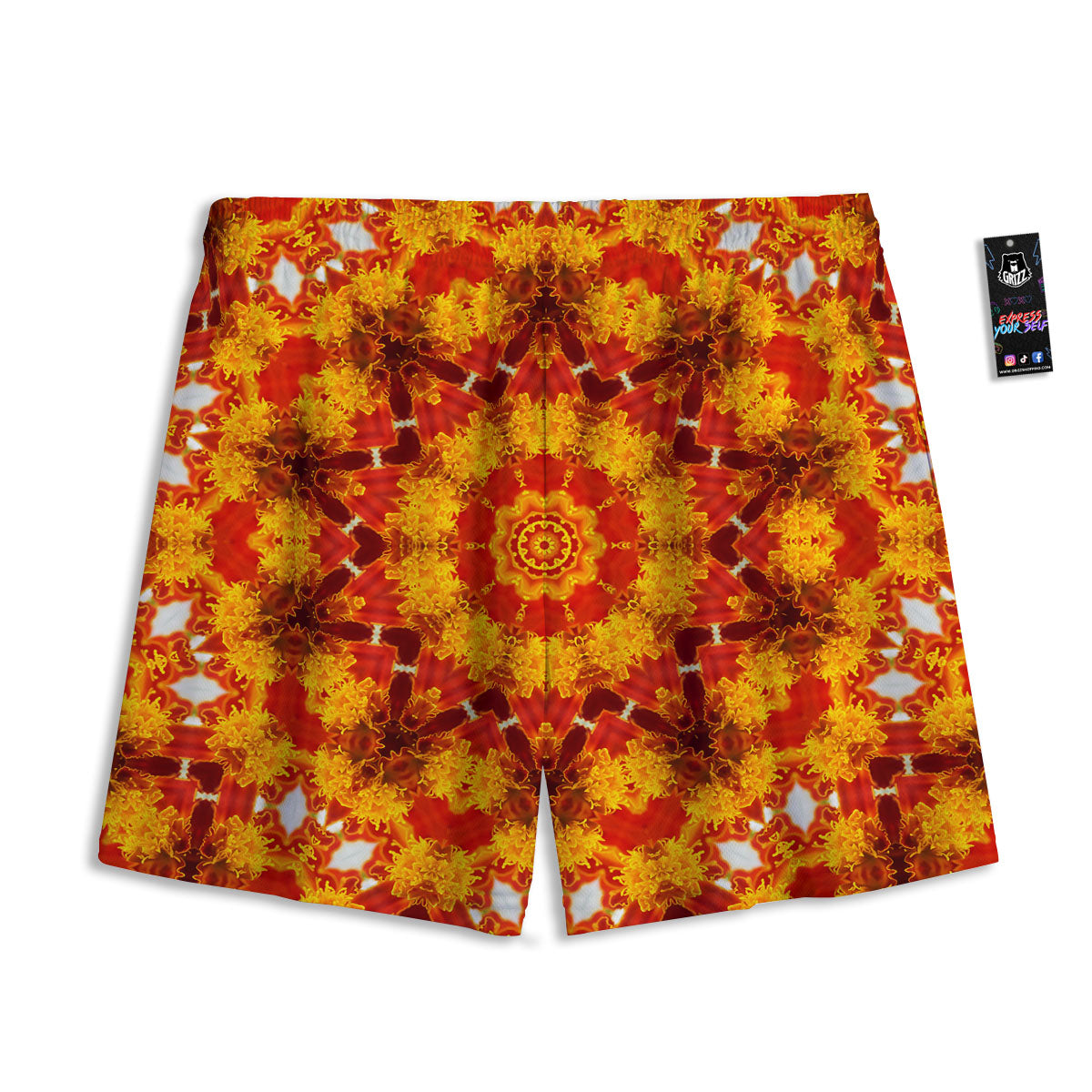 Kaleidoscope Orange Print Mesh Shorts