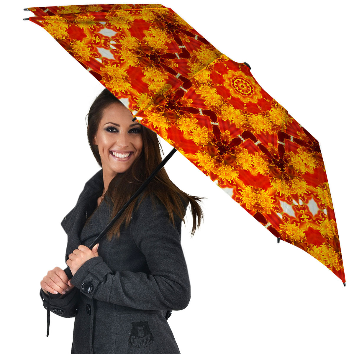 Kaleidoscope Orange Print Umbrella-grizzshop
