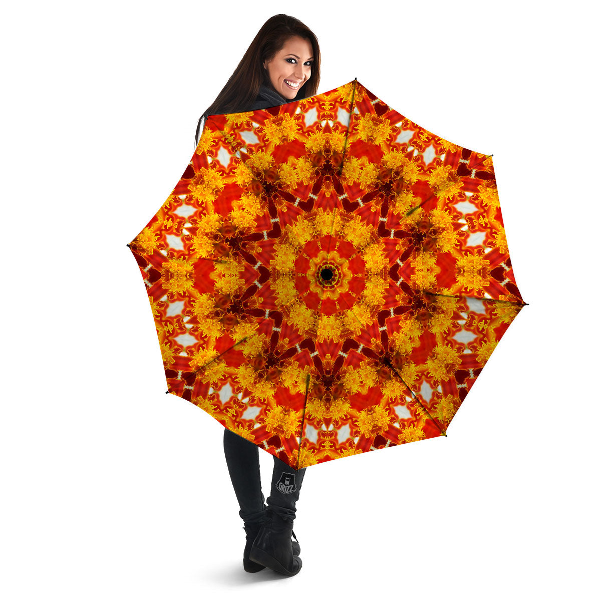 Kaleidoscope Orange Print Umbrella-grizzshop