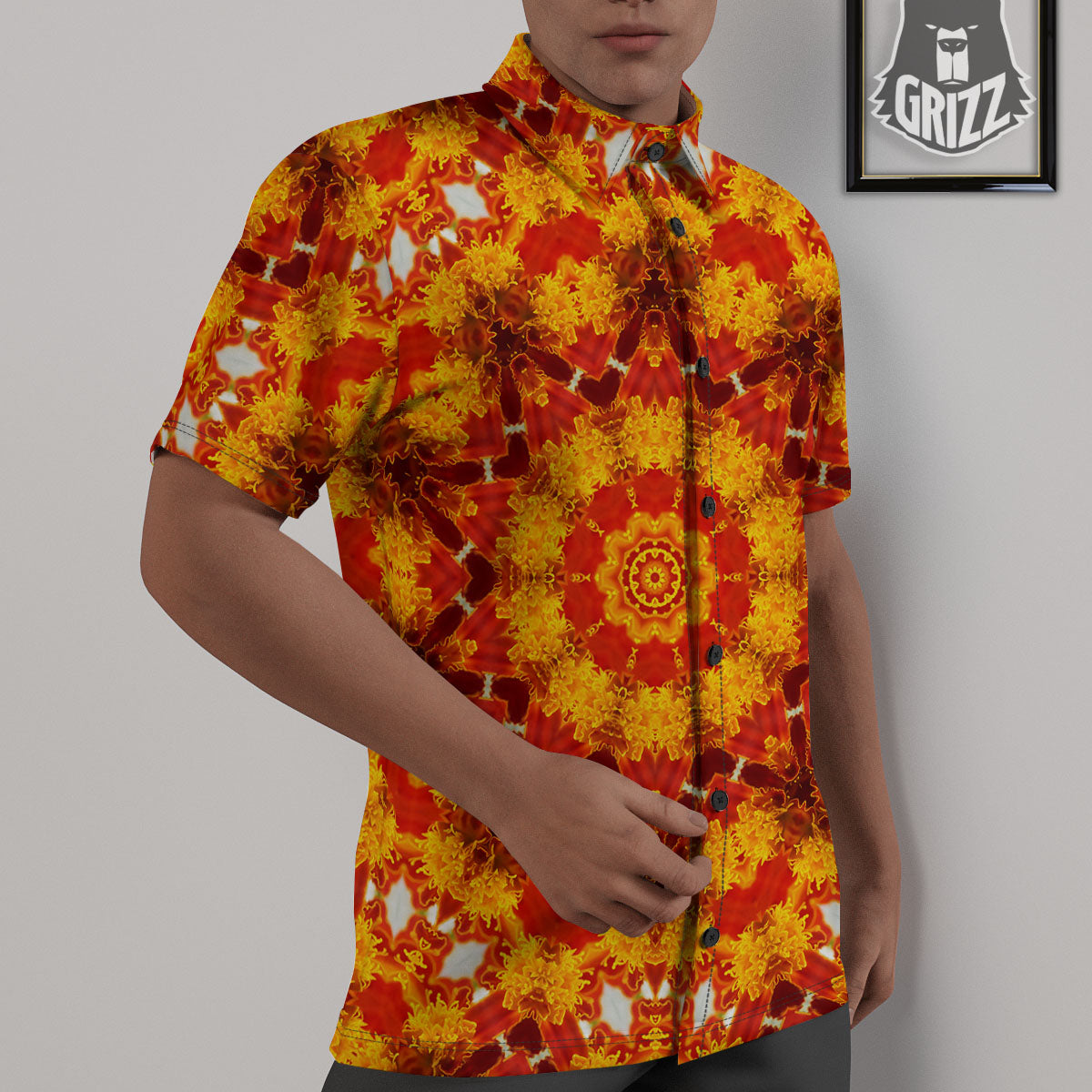 Kaleidoscope Orange Print Untucked Shirts-grizzshop