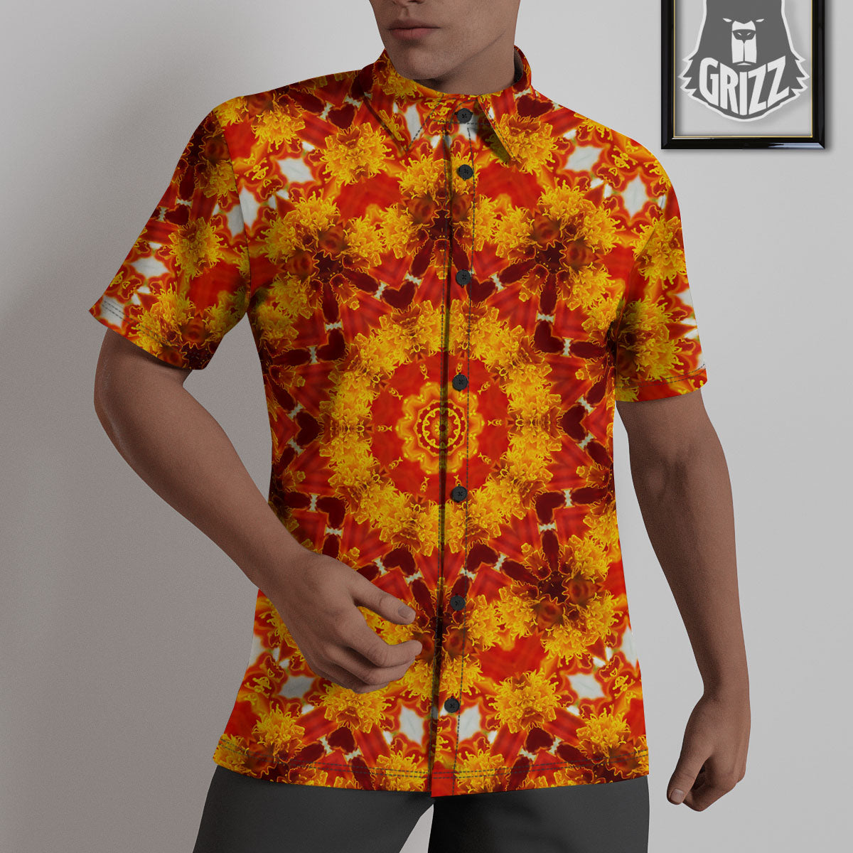Kaleidoscope Orange Print Untucked Shirts-grizzshop