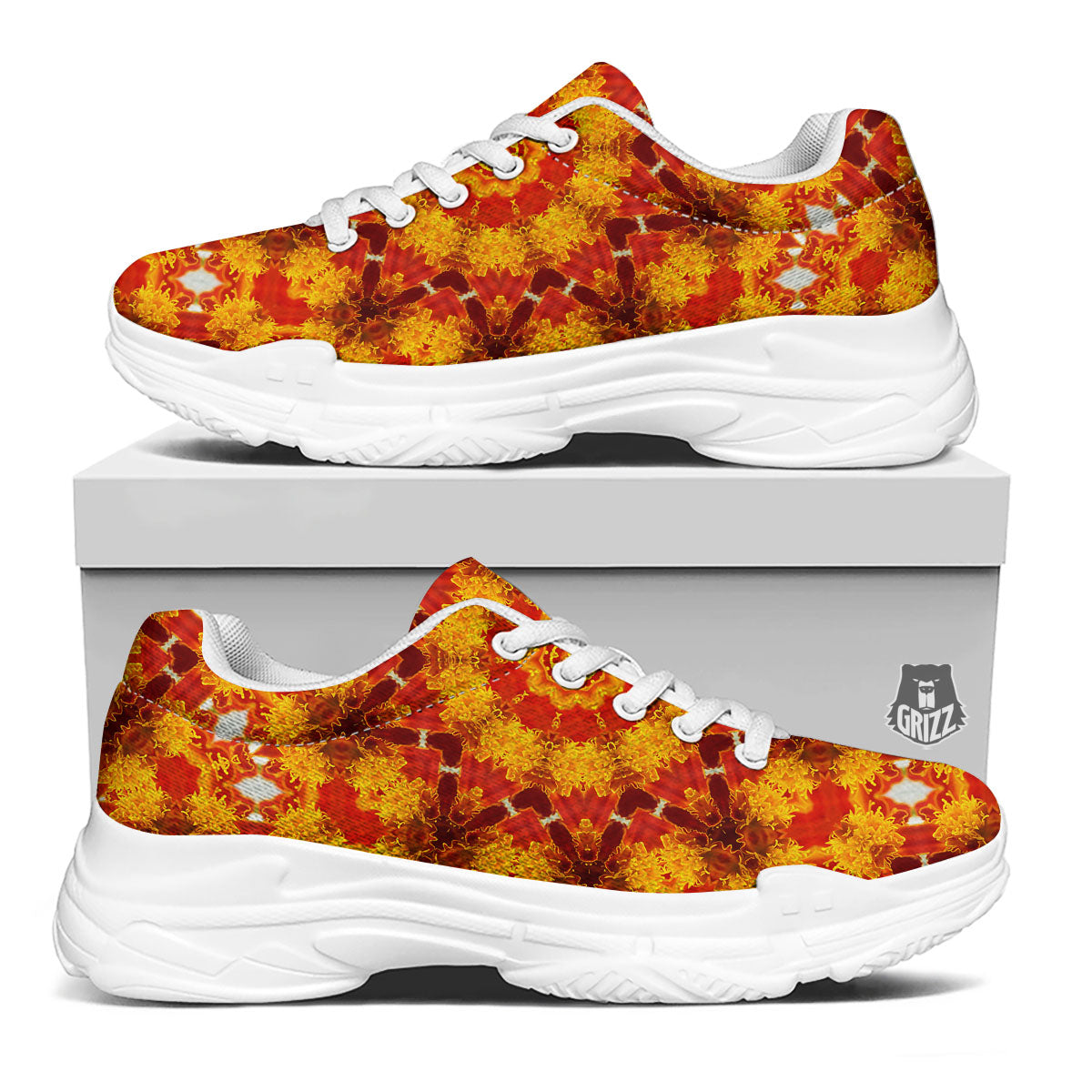 Kaleidoscope Orange Print White Chunky Shoes-grizzshop