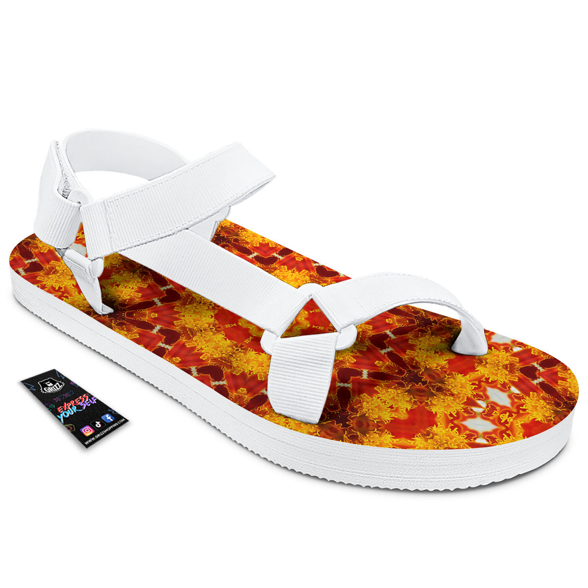 Kaleidoscope Orange Print White Open Toe Sandals-grizzshop