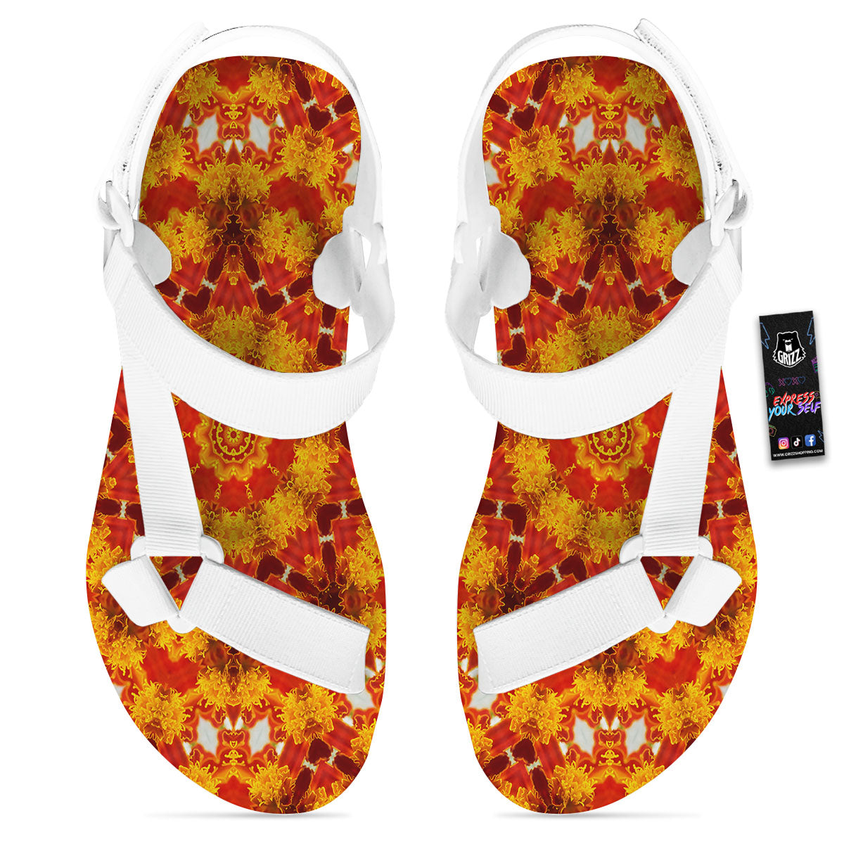 Kaleidoscope Orange Print White Open Toe Sandals-grizzshop