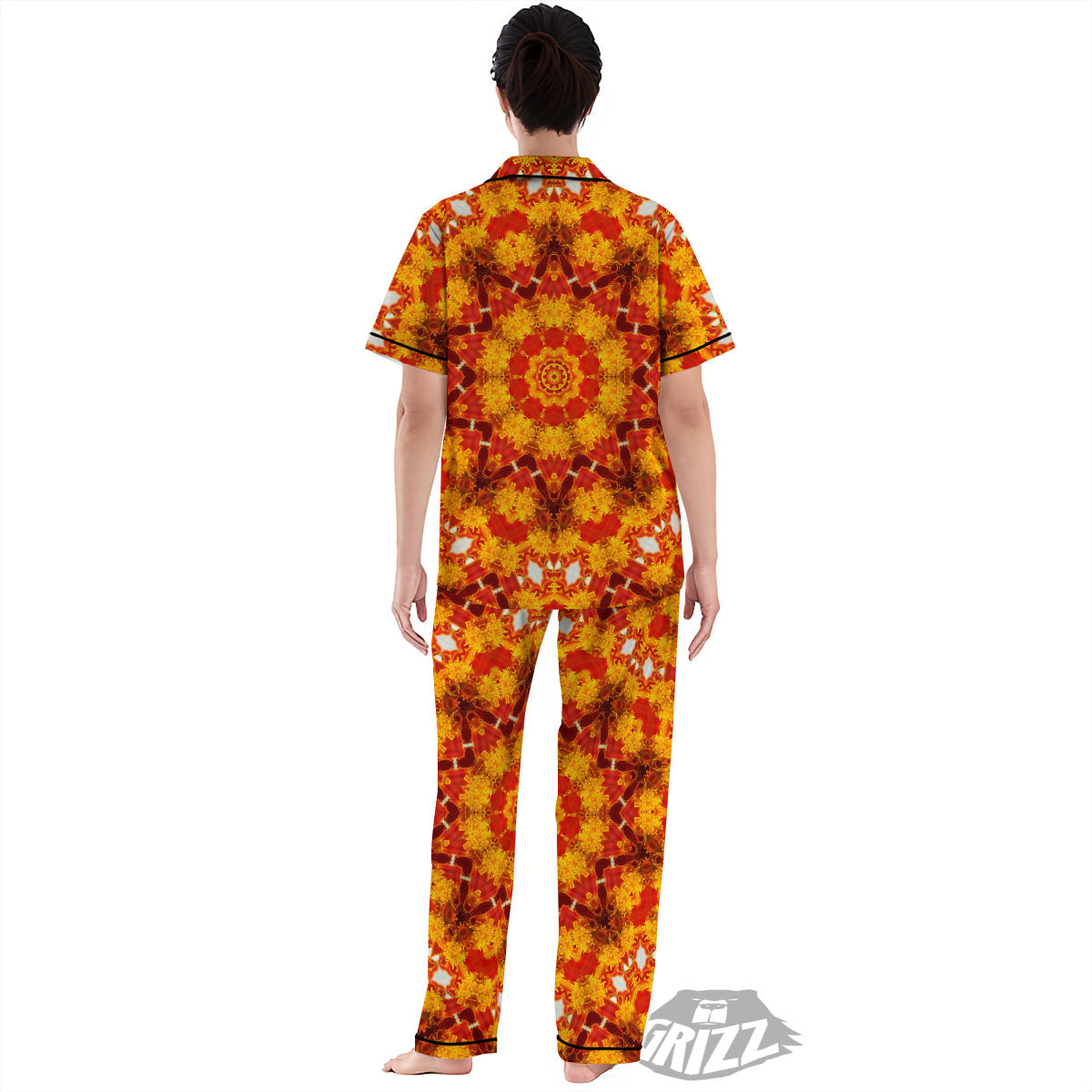 Kaleidoscope Orange Print Women's Pajamas Set-grizzshop