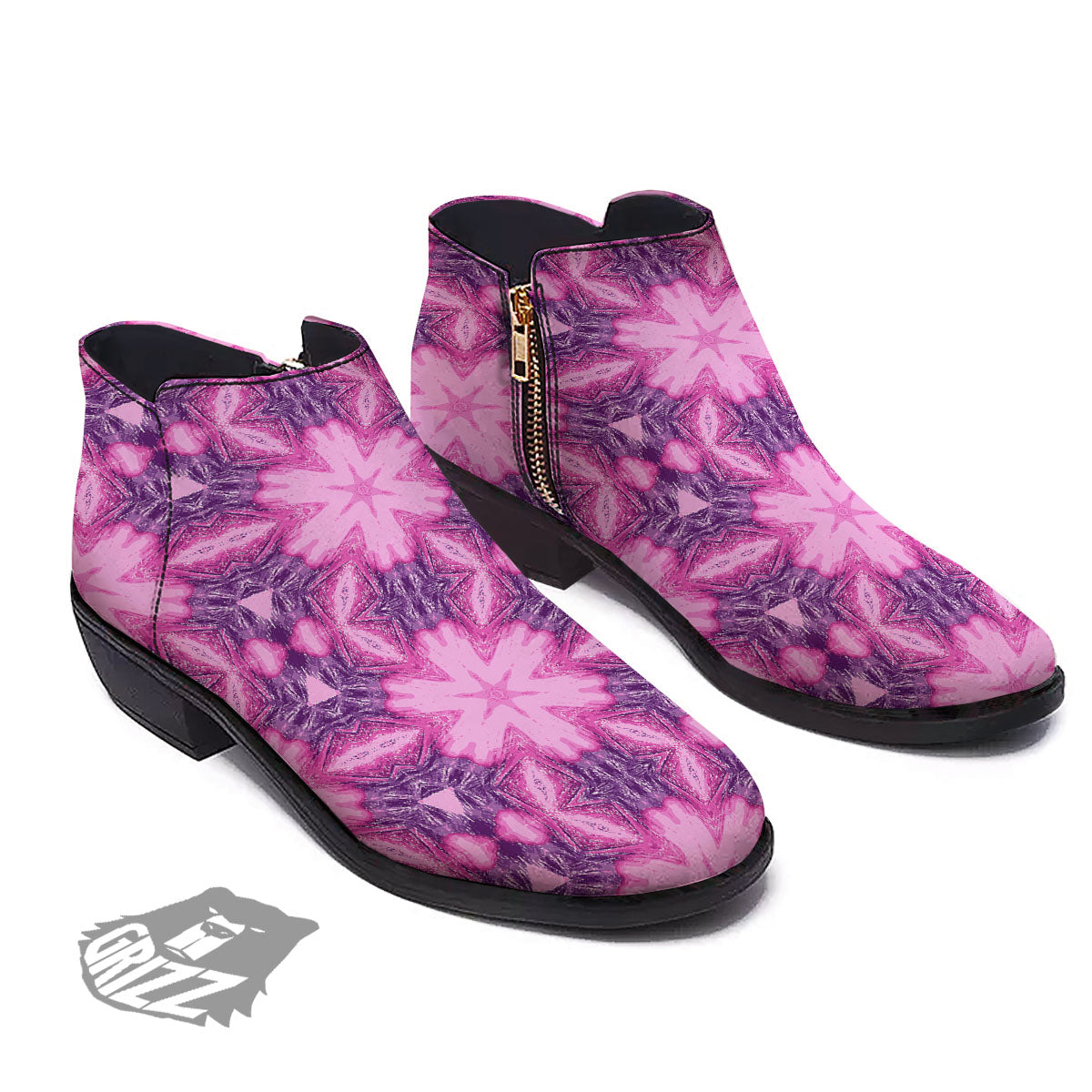 Kaleidoscope Pink Print Pattern Ankle Boots-grizzshop