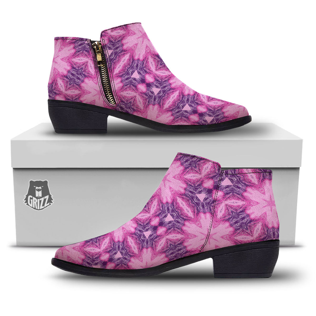 Kaleidoscope Pink Print Pattern Ankle Boots-grizzshop