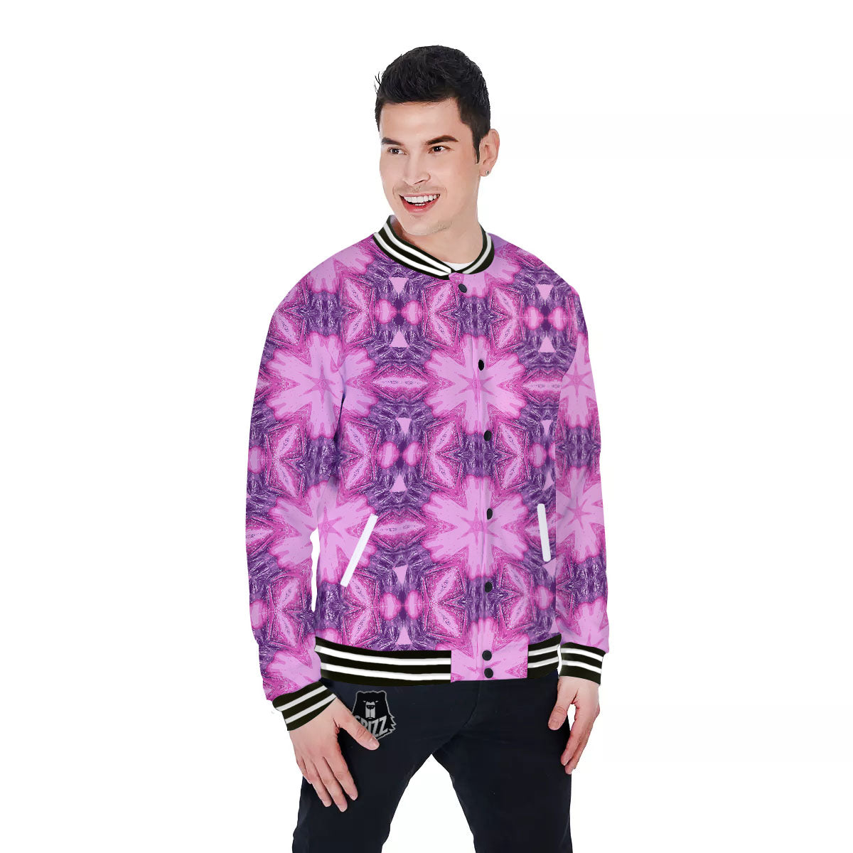 Kaleidoscope Pink Print Pattern Baseball Jacket-grizzshop