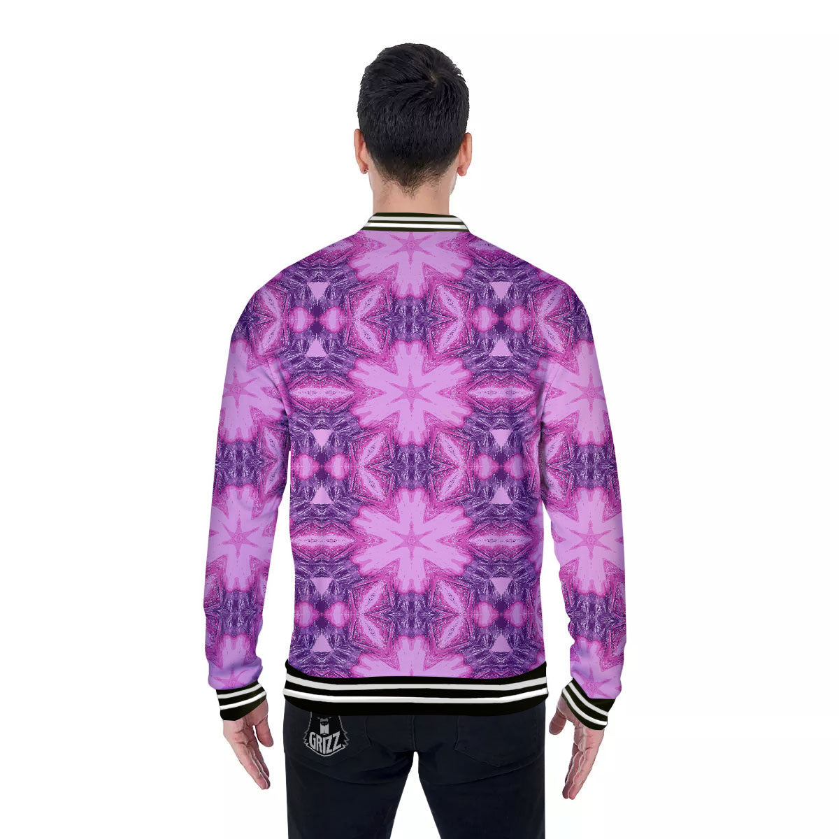 Kaleidoscope Pink Print Pattern Baseball Jacket-grizzshop