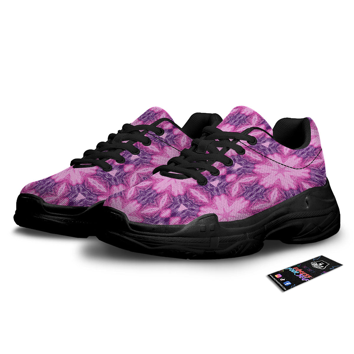 Kaleidoscope Pink Print Pattern Black Chunky Shoes-grizzshop