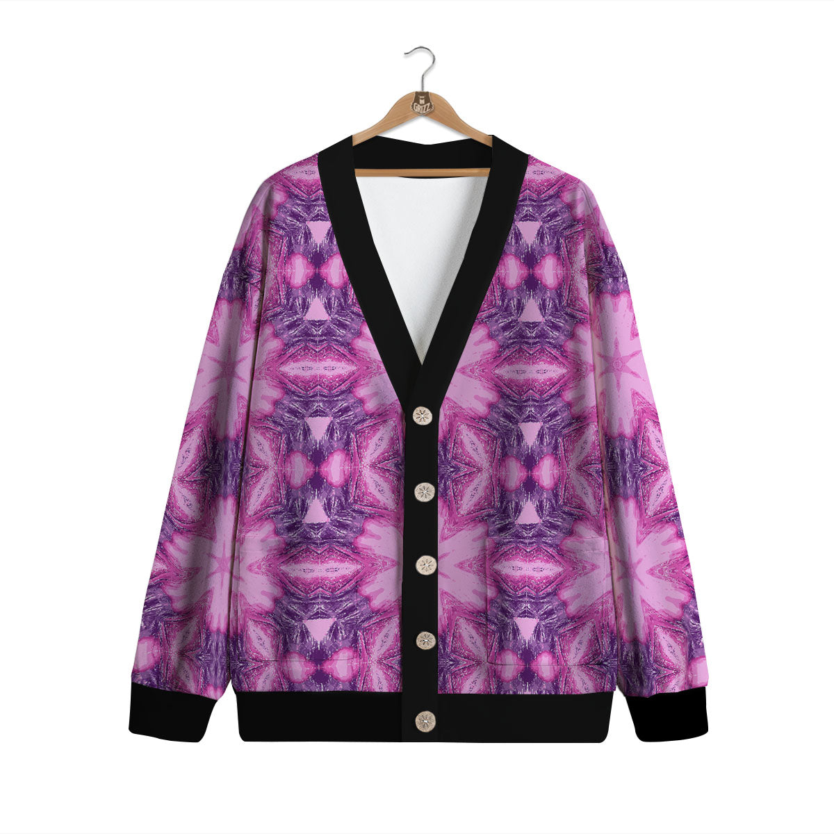 Kaleidoscope Pink Print Pattern Cardigan-grizzshop