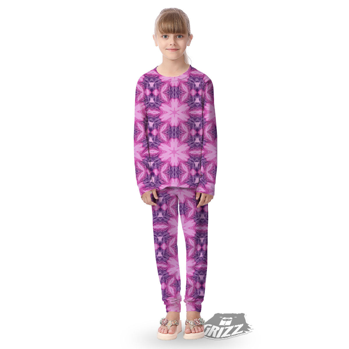 Kaleidoscope Pink Print Pattern Kid's Pajamas-grizzshop