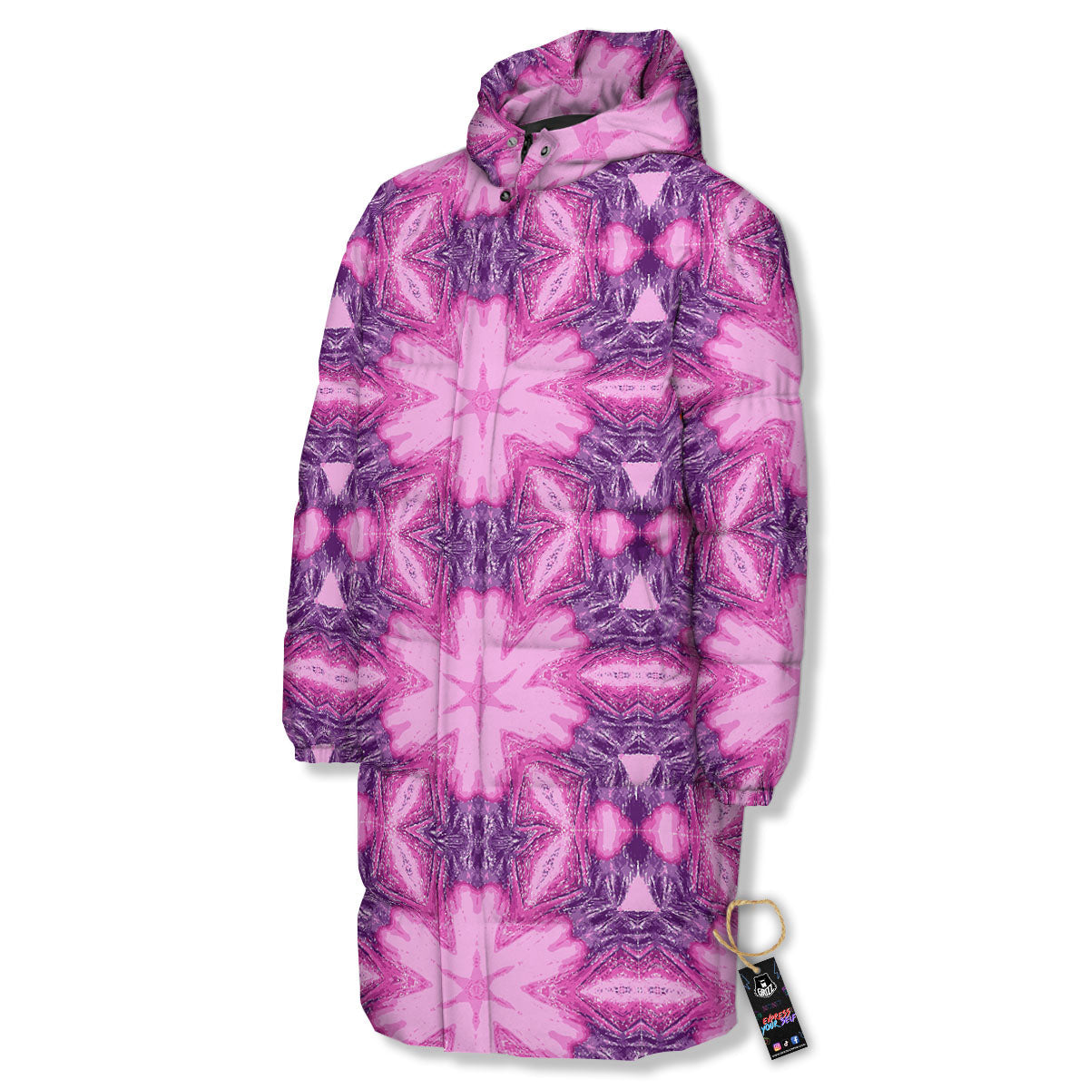 Kaleidoscope Pink Print Pattern Long Down Jacket-grizzshop