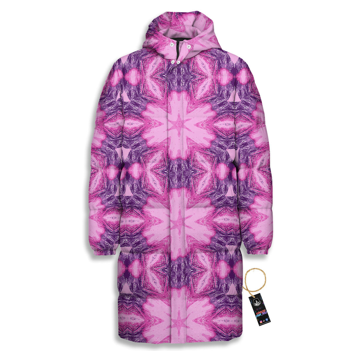 Kaleidoscope Pink Print Pattern Long Down Jacket-grizzshop