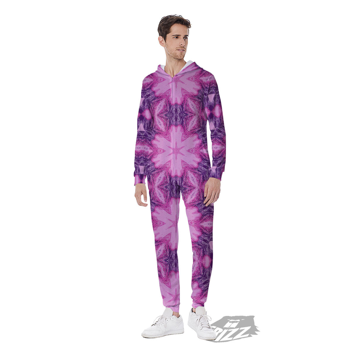 Kaleidoscope Pink Print Pattern Men's Jumpsuit-grizzshop