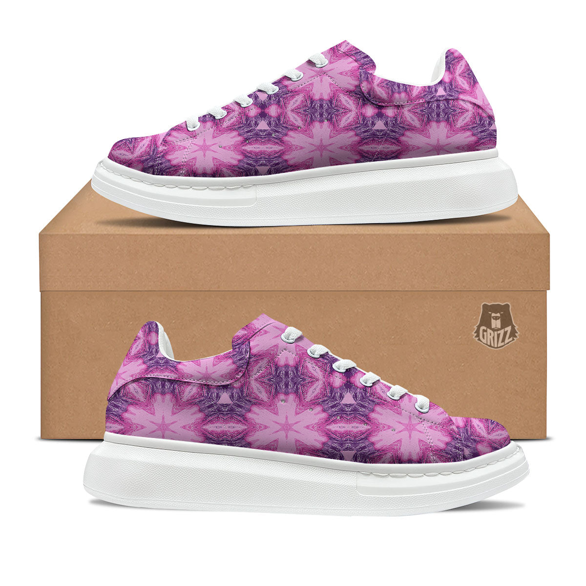 Kaleidoscope Pink Print Pattern Platform Shoes-grizzshop