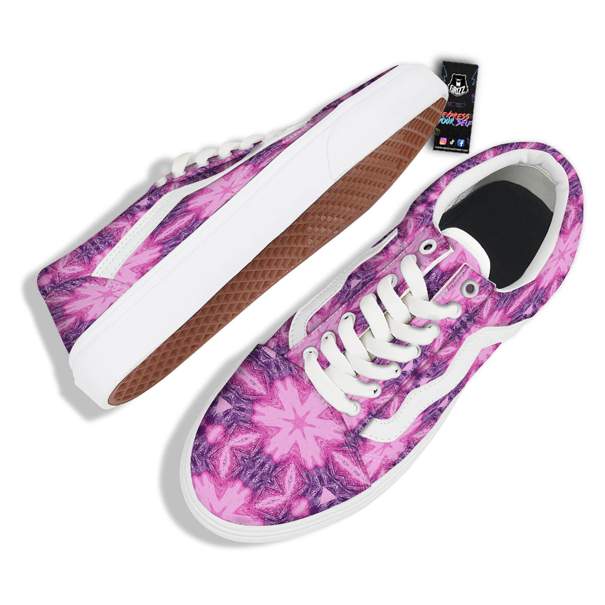 Kaleidoscope Pink Print Pattern Skate Shoes-grizzshop