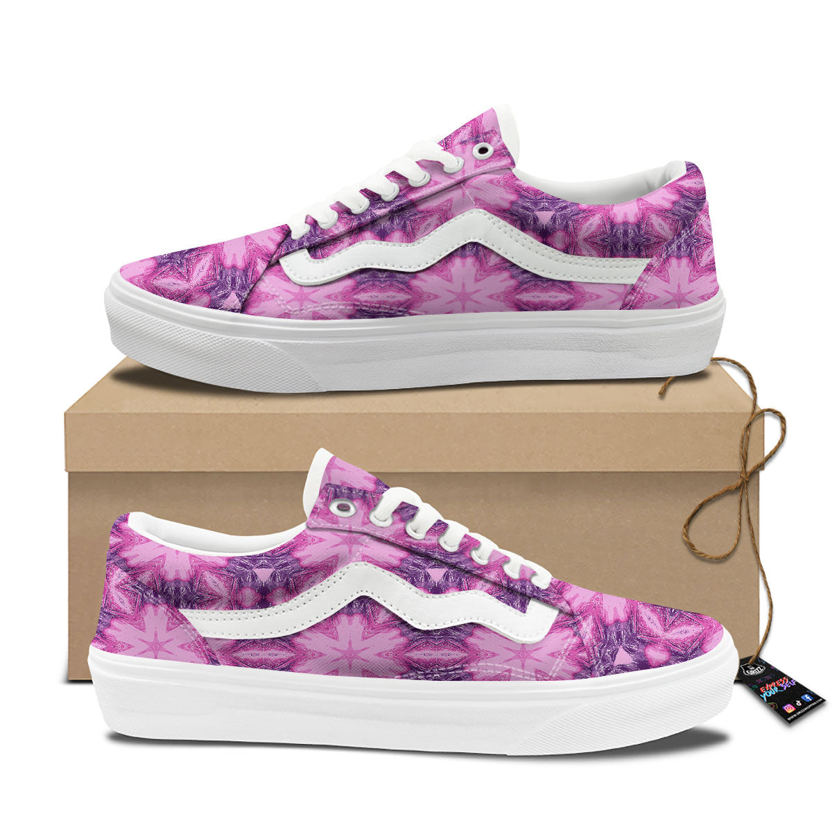 Kaleidoscope Pink Print Pattern Skate Shoes-grizzshop