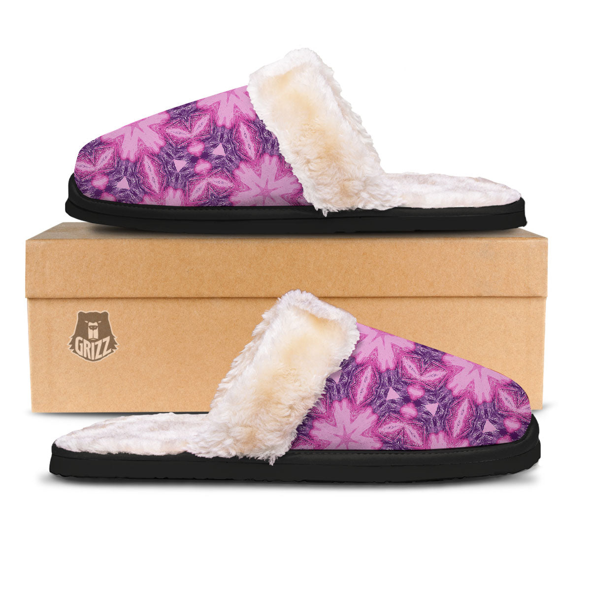 Kaleidoscope Pink Print Pattern Slippers-grizzshop