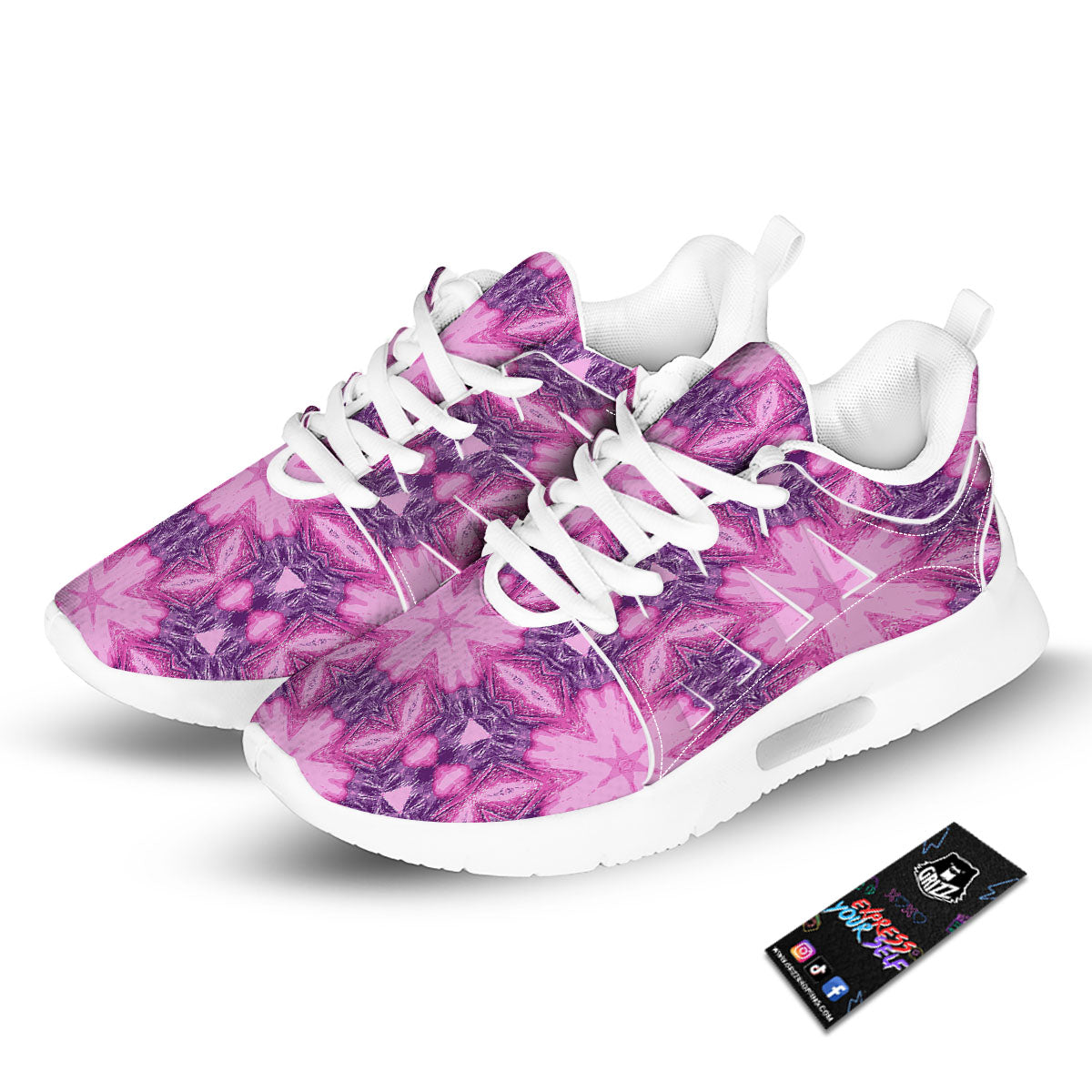 Kaleidoscope Pink Print Pattern Tennis Shoes-grizzshop