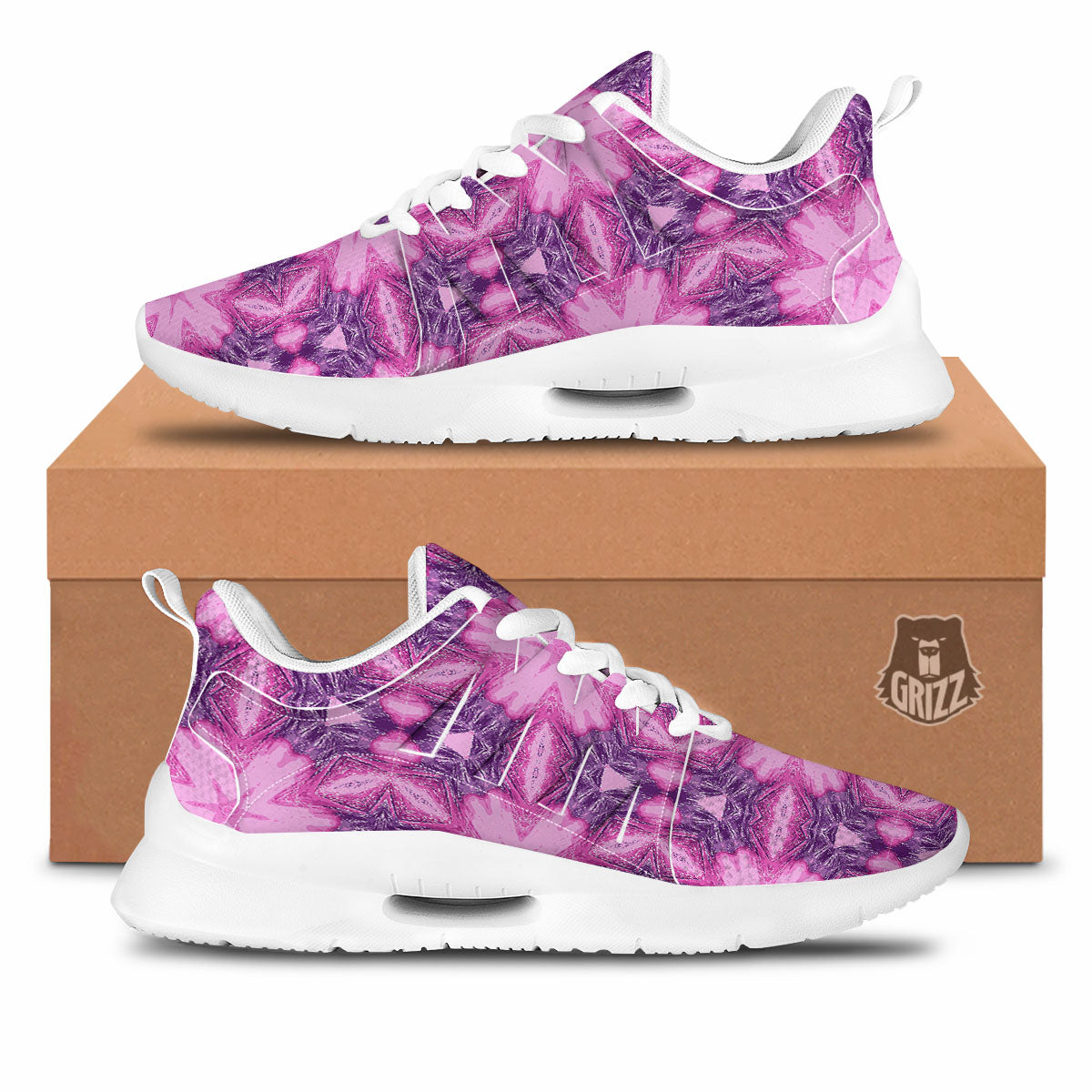 Kaleidoscope Pink Print Pattern Tennis Shoes-grizzshop