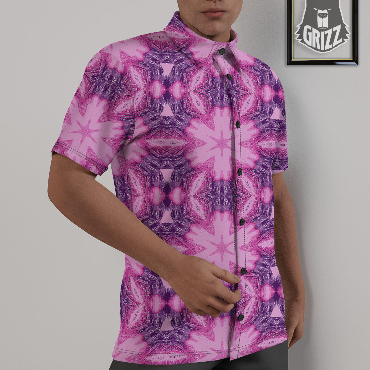 Kaleidoscope Pink Print Pattern Untucked Shirts-grizzshop