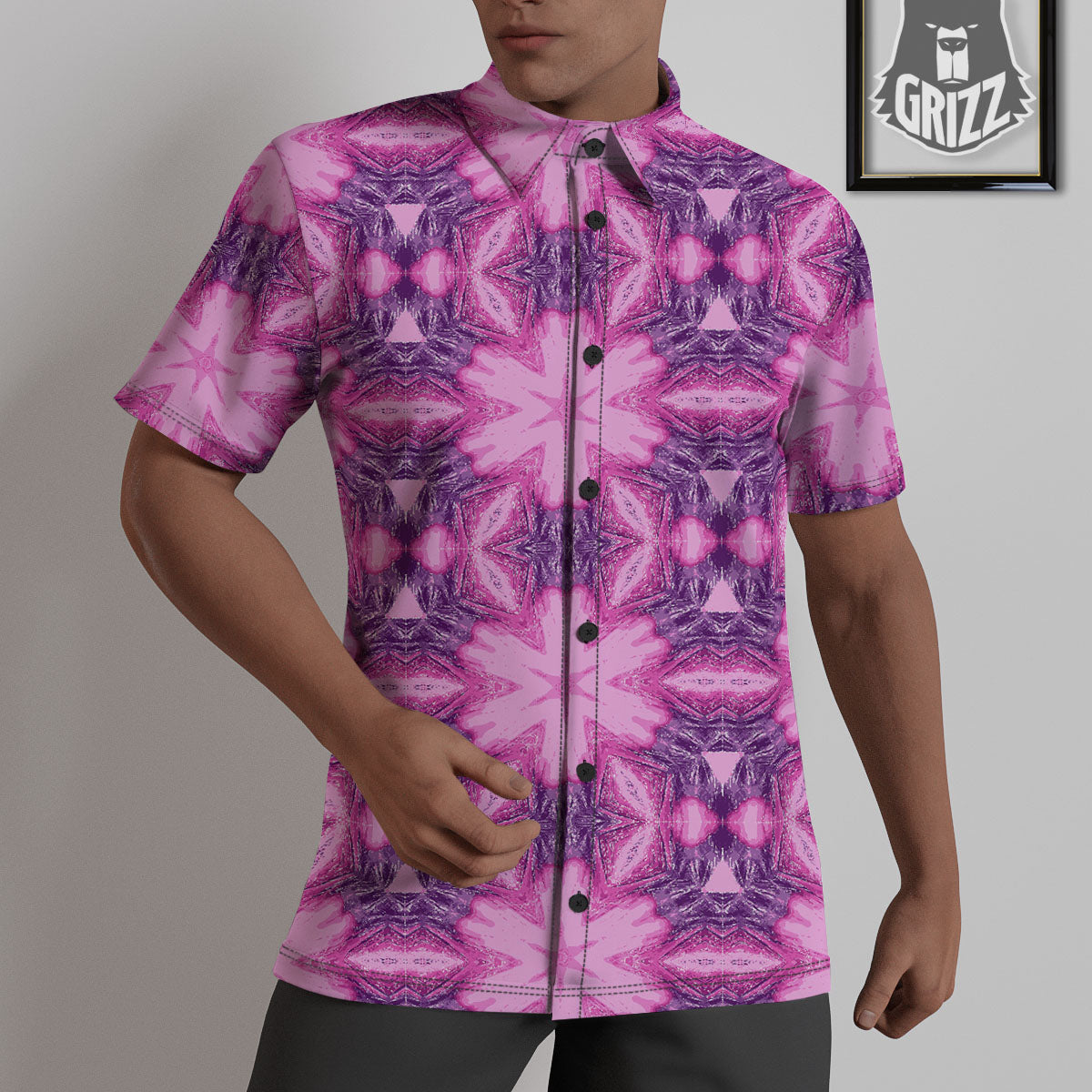 Kaleidoscope Pink Print Pattern Untucked Shirts-grizzshop